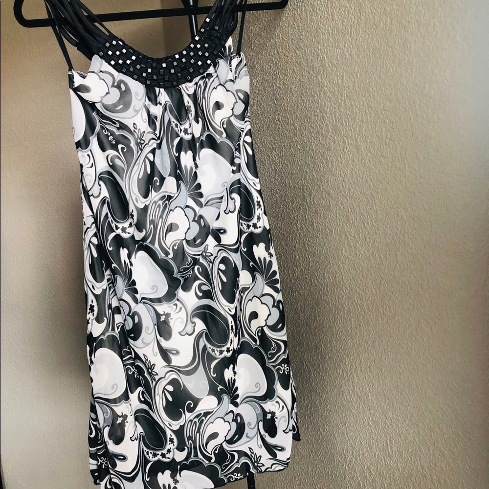 Black and white dress with detailed neck line